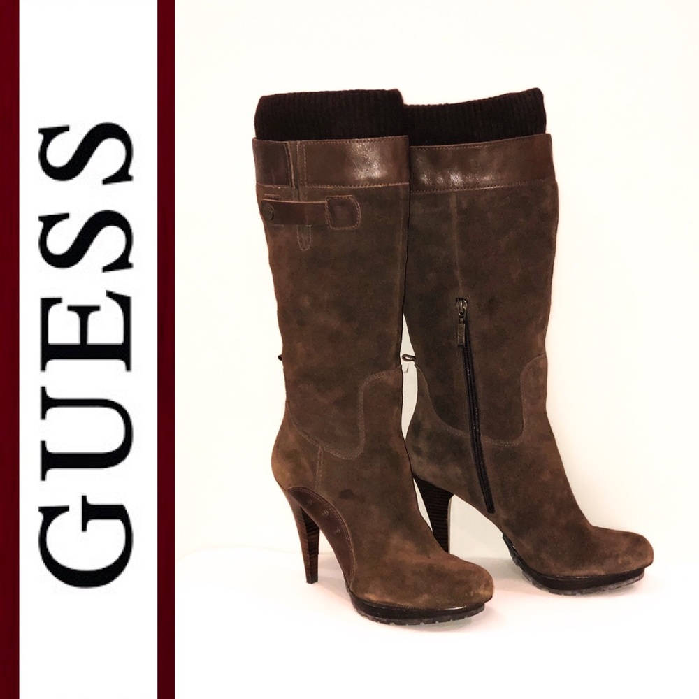Guess WGMalise Brown Suede Heeled Boot, size 9.5M